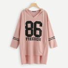 Romwe Stepped Hem Varsity Print Hoodie