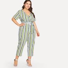 Romwe Self Belted Surplice Neck Jumpsuit