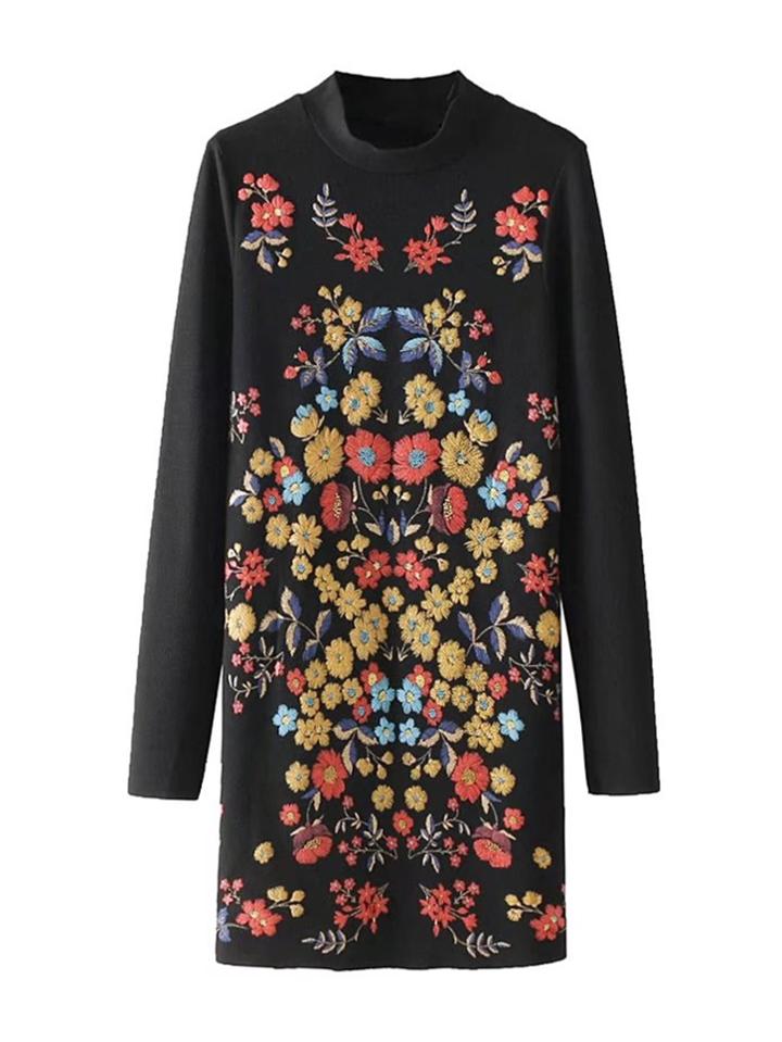 Romwe Embroidered Flower Shift Dress