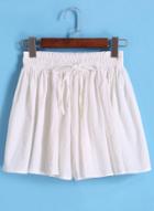 Romwe Drawstring Pleated White Shorts