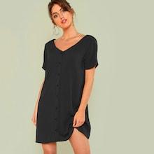 Romwe Double V-neckline Button Through Dress