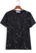 Romwe Black Short Sleeve Paint Print Loose T-shirt