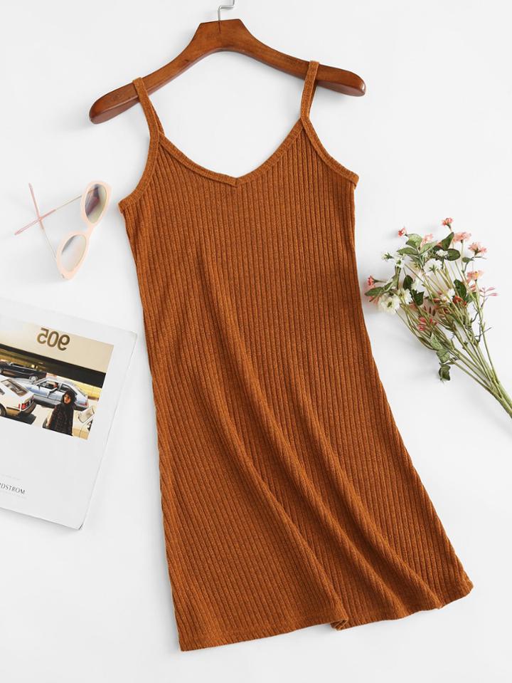 Romwe V Neckline Ribbed Knit Cami Dress