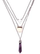 Romwe Purple Crystal Geometric Pendant Layered Necklace