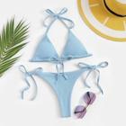 Romwe Rib Self Tie Bikini Set