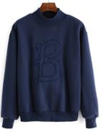Romwe High Neck B Embroidered Sweatshirt