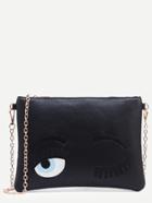Romwe Black Wink Eye Embroidered Clutch With Chain