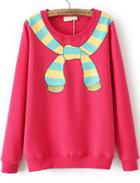 Romwe Scarf Print Loose Red Sweatshirt