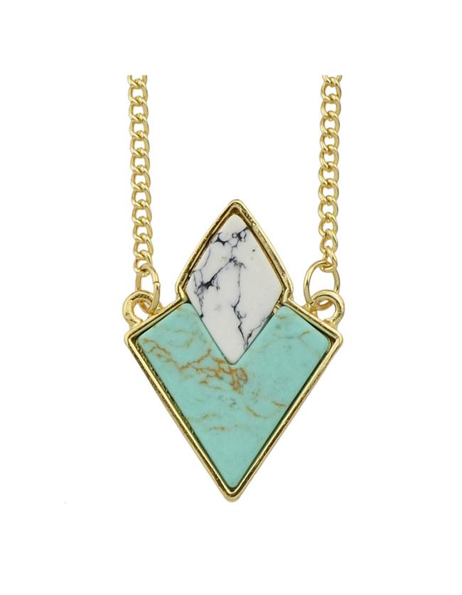 Romwe Green Turquoise Triangle Stone Necklace