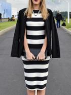 Romwe Striped Open Back Slim Dress