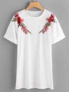 Romwe Rose Embroidered Applique Cuffed Tee Dress