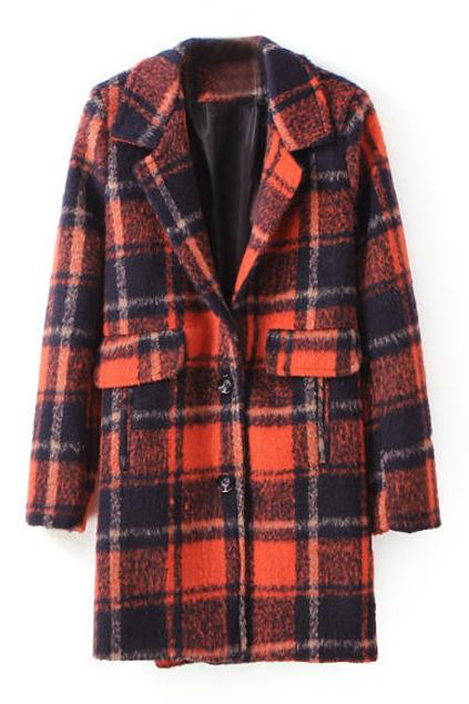 Romwe Check Print Orange Coat