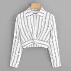 Romwe Twist Front Striped Shirt