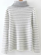 Romwe Grey Striped Turtleneck Casual Knitwear