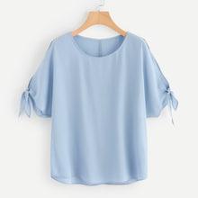 Romwe Plus Knot Sleeve Round Neck Blouse