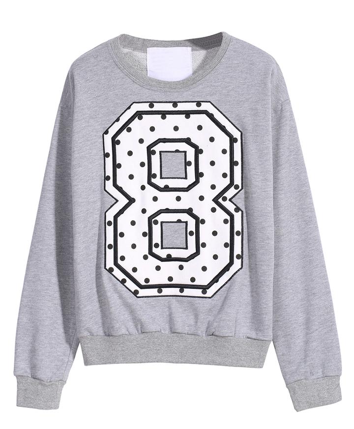 Romwe 8 Print Loose Grey Sweatshirt