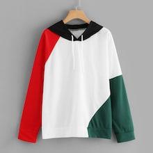 Romwe Drawstring Color Block Hoodie Sweatshirt