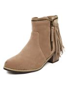 Romwe Apricot Round Toe Tassel Zipper Mid Heeled Boots