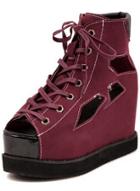 Romwe Wine Red Lace Up Hollow Heavy-bottomed Sandals