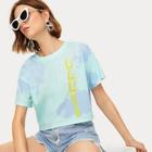 Romwe Tie Dye Letter Print Crop Tee