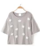 Romwe Flower Applique Grey T-shirt