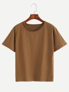 Romwe Brown Cutout Neck T-shirt