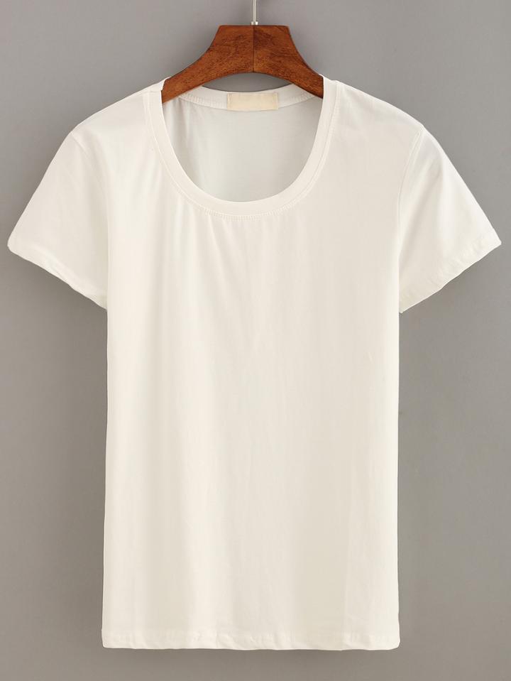 Romwe Plain White Short Sleeve T-shirt