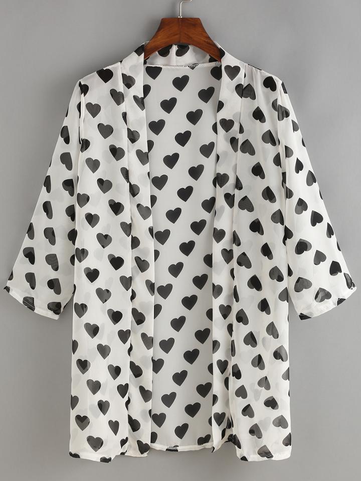 Romwe Allover Heart Print White Cover-up Blouse