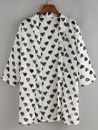 Romwe Allover Heart Print White Cover-up Blouse