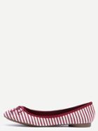 Romwe Striped Bow Tie Ballet Flats - Red