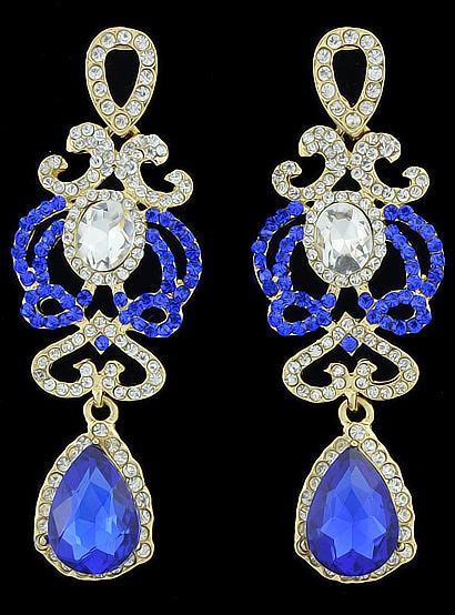 Romwe Blue Drop Diamond Earrings