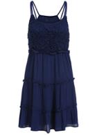 Romwe Spaghetti Strap Floral Crochet Blue Dress