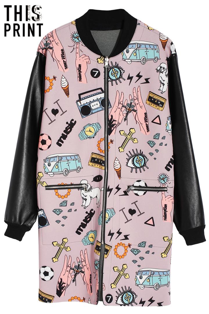 Romwe Romwe Cartoon Scrawl Reversible Coat