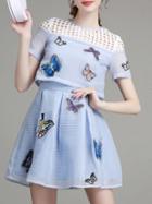 Romwe Blue Butterfly Applique A-line Dress
