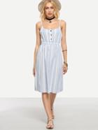 Romwe Buttoned Front Vertical Striped Cami Dress - Light Blue