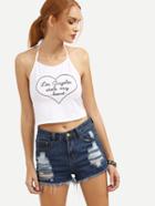 Romwe White Halter Letters Print Cami Top