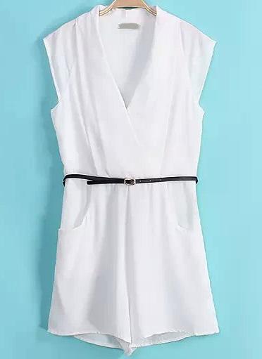 Romwe V Neck Pockets Slim Jumpsuit