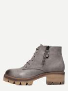 Romwe Grey Faux Leather Lace Up Side Zipper Boots