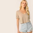 Romwe V-neck Crop Solid Tee