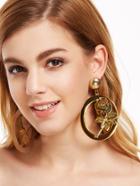 Romwe Floral Hollow Out Circle Acylic Earrings
