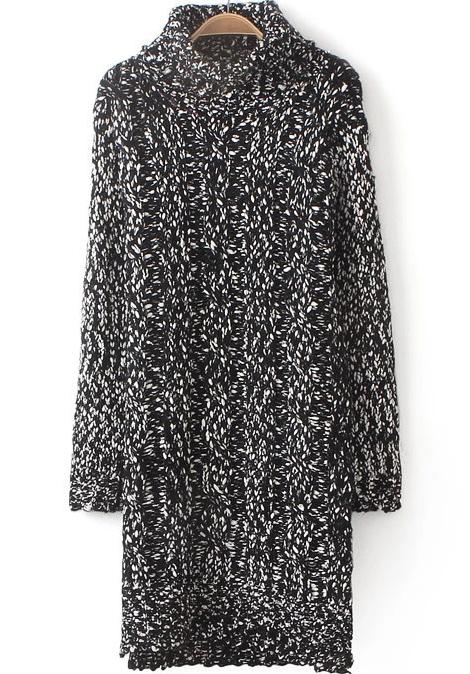 Romwe High Neck Cable Knit Black Sweater