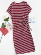 Romwe Knot Side Striped Dress