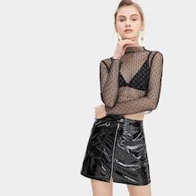 Romwe Mesh Stand Collar Sheer Tee