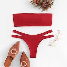 Romwe Cut-out Plain Bikini Set