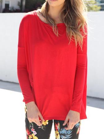 Romwe Long Sleeve Loose Red T-shirt
