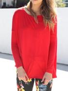 Romwe Long Sleeve Loose Red T-shirt