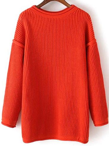 Romwe Crew Neck Rib Red Sweater