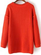 Romwe Crew Neck Rib Red Sweater