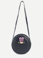Romwe Black Metal Rabbit Ear Embellished Round Crossbody Bag
