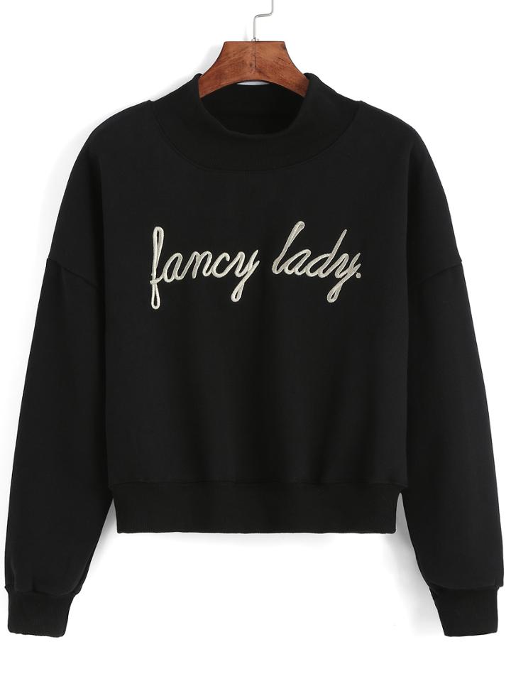 Romwe Letter Embroidered Loose Sweatshirt